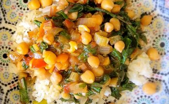 Chard and chickpeas over rice
