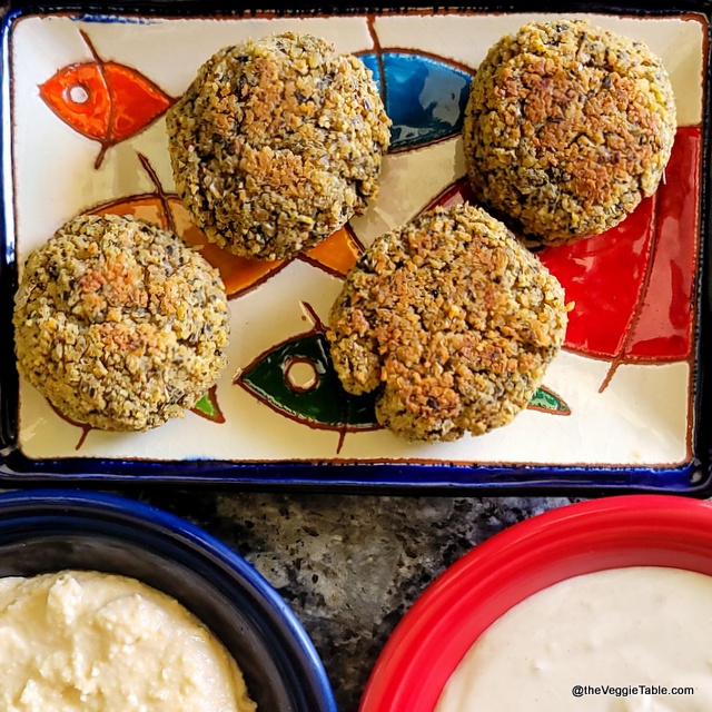 Falafel with tahini sauce and hummus